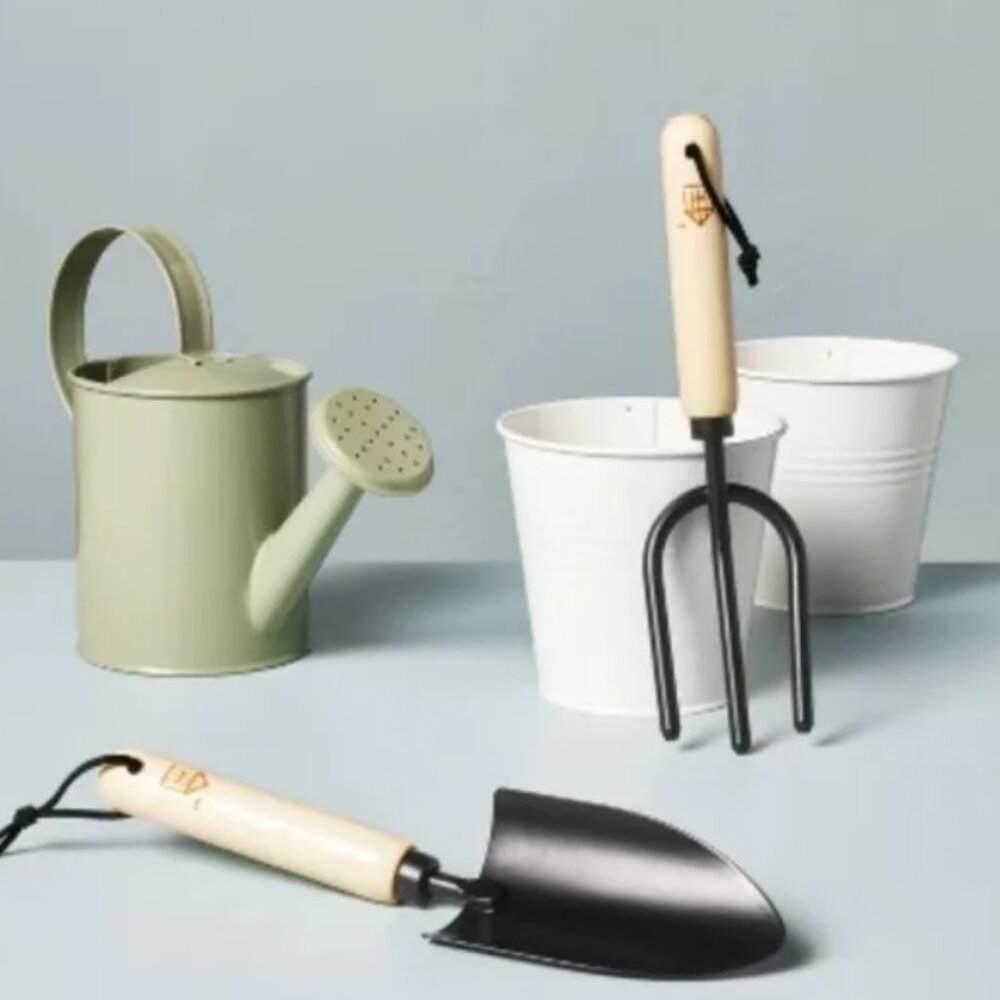 New Hearth And Hand Kids Green and White Watering Can and Planter Set
